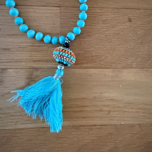Bohemian Turquoise Beaded Tassel Necklace Long Boho Statement Jewelry - Picture 3 of 5